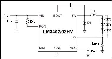 LM3402/02HV开关稳压器的应用示意图