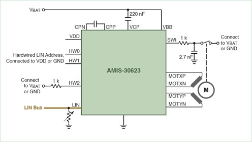 AMIS-30623前照灯水平调整和偏转电路