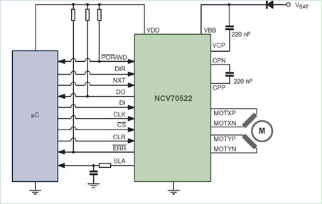 NCV70522单芯片微步进电机驱动器