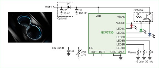 NCV7430 LIN RGB LED驱动器