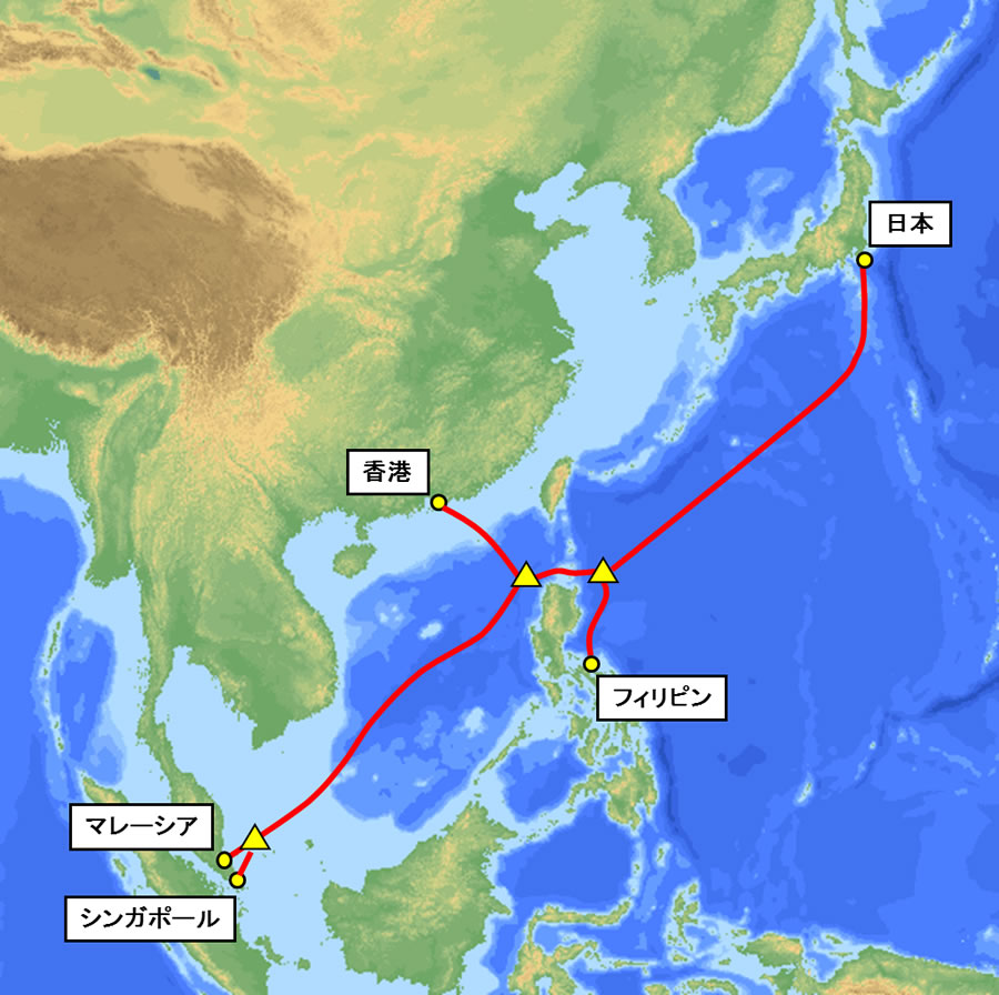 除了日本,菲律宾,新加坡和马来西亚,ase连接香港的线路建设已于图片