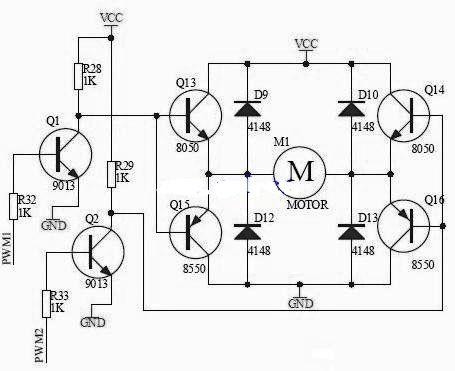 H桥驱动电路原理图及使能控制和方向逻辑